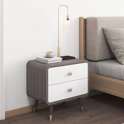DITUDO Nightstands Round Corner Wooden Bedside Cabinet with 2 Drawers, Bedroom Living Room Bedside Cabinet, Log Color Bedside Cabinet (Color : Gray, Size : 40 * 48cm)