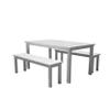 Benjara Felix 3 Piece Modern Dining Set, Crisp Acacia Wood Frame, 6 Seater, White and Gray view 2