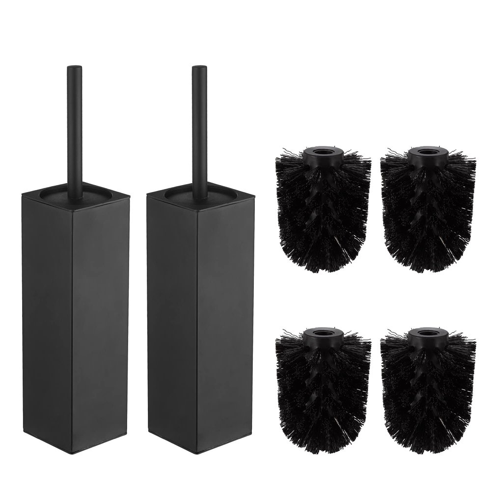 BGL Square Toilet Brush with Holder,Stainless Steel Rubber Painted Toilet Bowl Brush and Holder for Bathroom,2 Cleaner Brush Heads,Black