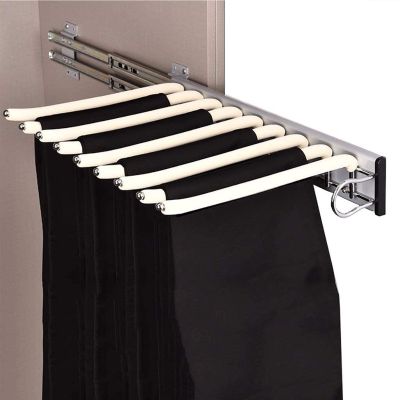 Closet Organizer Rack For Pants And Coat - Adjustable Clothing Organizer Holder, Pull Out Closet Trouser Rack, 9 Scarf Holder Hanger Rail, Pull Out Trouser Hanger, For Closet Depth 47cm, White ( Size