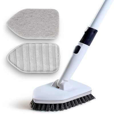 Moku Home Shower Scrubber 3 in 1 Extendable Long Handle 58" Cleaning Brush - Non Scratch Shower Brush for Cleaning Bathroom Kitchen Toilet Wall Tub Tile (Gray)