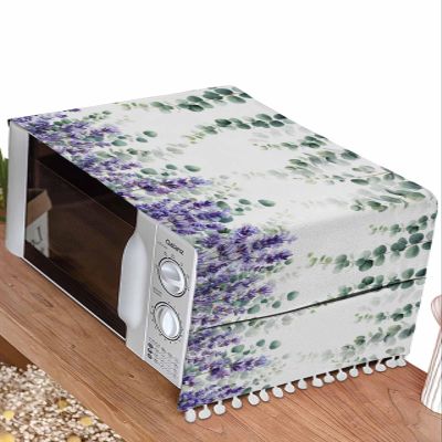 Microwave Oven Dust Cover, Purple Lavender Flower Eucalyptus Leaves Summer Plant Anti-Slip Refrigerator Dust Cover Washing Machine Top Cover with Storage Pockets 21" X 51"