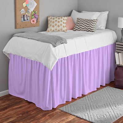 ABP COLLECTION Bed Skirt for Dorm Room, Ruffled Dorm Sized Bed Skirt Three Fabric Sides College Dorm Bed Skirt - 100% Cotton 800 Thread Count - Dorm Bed Skirt Twin XL 30" Tailored Drop Lilac