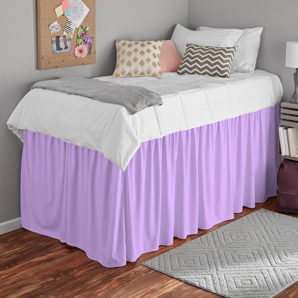 ABP COLLECTION Bed Skirt for Dorm Room, Ruffled Dorm Sized Bed Skirt Three Fabric Sides College Dorm Bed Skirt - 100% Cotton 800 Thread Count - Dorm Bed Skirt Twin XL 30" Tailored Drop Lilac