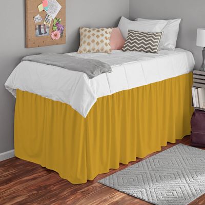 Bed Skirt for Dorm Room, Ruffled Dorm Sized Bed Skirt Three Fabric Sides College Dorm Bed Skirt - 100% Cotton 800 Thread Count - Dorm Bed Skirt Twin XL 44" Tailored Drop Gold