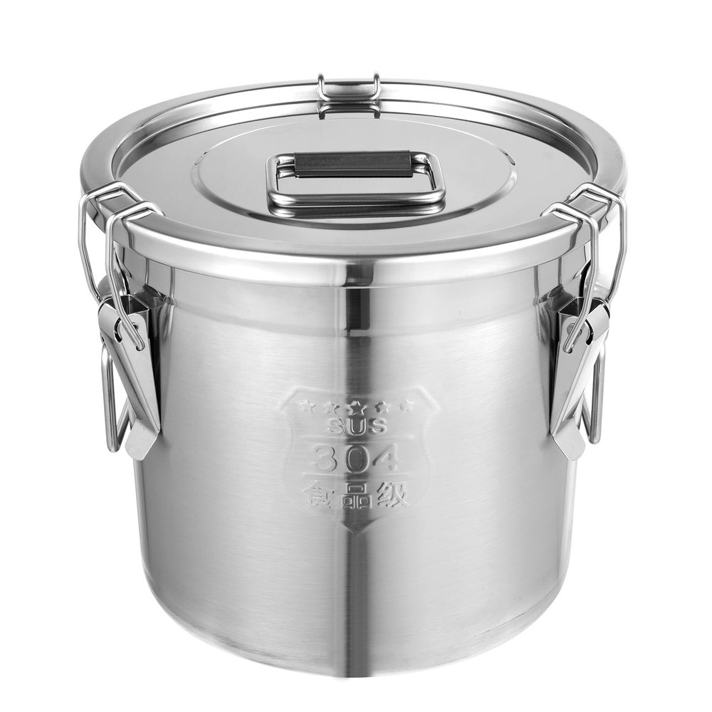 304 Stainless Steel Airtight Canister for Kitchen, 3.2Gal Canisters Container with Lids and Sturdy Locking Clamp, Bucket Food Storage Containers Airtight for Flour Coffee Bean Tea (Silver-12L)