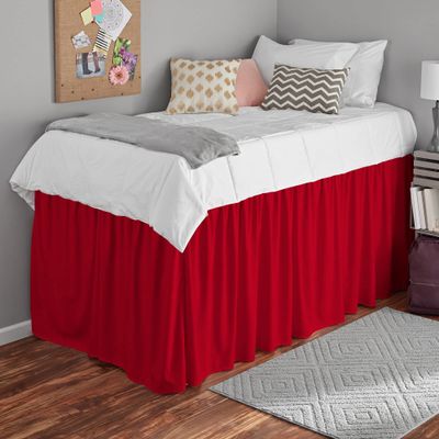 Bed Skirt for Dorm Room, Ruffled Dorm Sized Bed Skirt Three Fabric Sides College Dorm Bed Skirt - 100% Cotton 800 Thread Count - Dorm Bed Skirt Twin XL 46" Tailored Drop Red