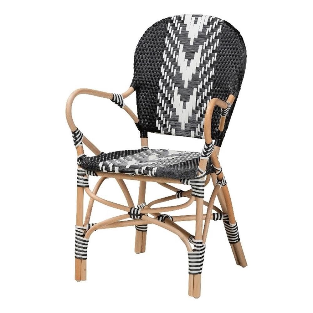 Baxton Studio Wallis Two-Tone Black and White Weaving and Rattan Dining Chair