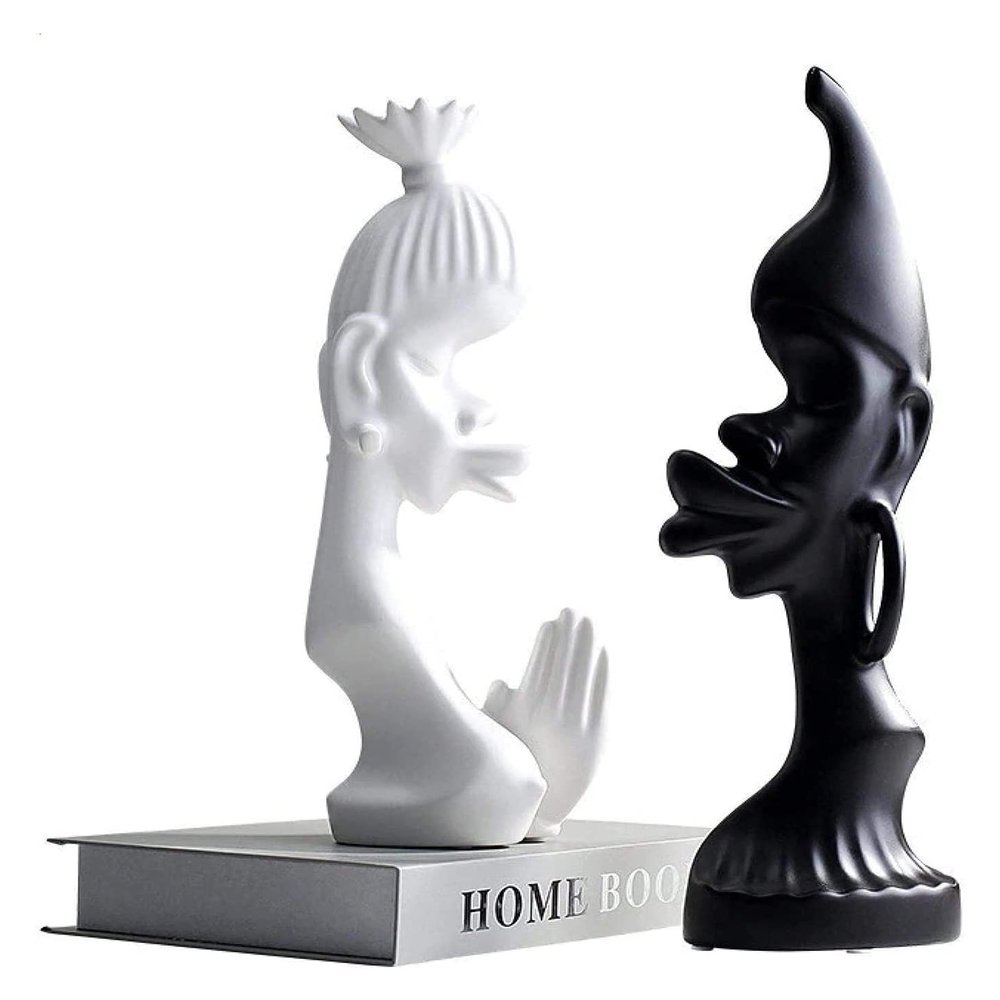 ALDEPO Sculpture Tabletop Unique Statue Sculpture Desk Decorations Statue,Ceramic Man Woman Figurines White Black African Couple Lover Statue Decor