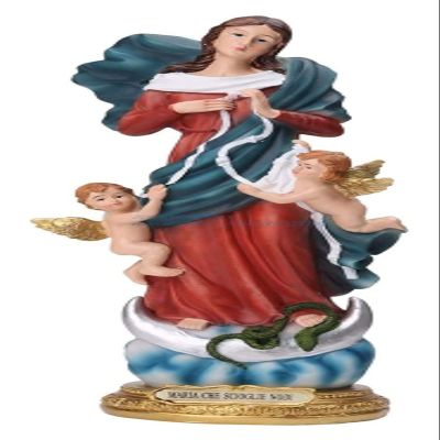 ALDEPO Sculpture Tabletop Outdoor Garden Courtyard Statue Decoration Ornament,Blessed Virgin Mary with Angel Archangel Holy Figurine Religious Catholic Decoration Statue