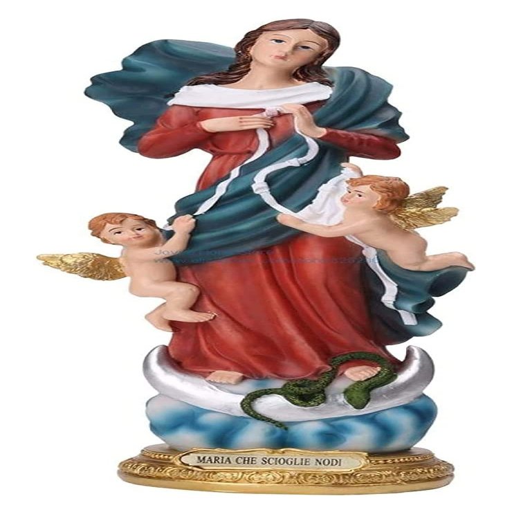 ALDEPO Sculpture Tabletop Outdoor Garden Courtyard Statue Decoration Ornament,Blessed Virgin Mary with Angel Archangel Holy Figurine Religious Catholic Decoration Statue