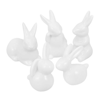 VICASKY 5pcs Handmade White Figurines Adorable Ceramic Bunny Ornaments for Desktop Decor Charming Miniature Statues to Home Atmosphere