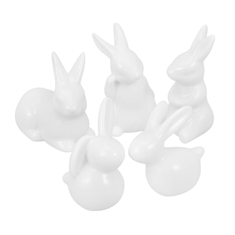 VICASKY 5pcs Handmade White Figurines Adorable Ceramic Bunny Ornaments for Desktop Decor Charming Miniature Statues to Home Atmosphere