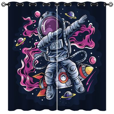 ONINUO Cool Astronaut Blackout Curtains for Girls Boy Home Decor, Planet Universe Space Galaxy Grommet Thermal Insulated Drapes Darkening Window Curtain for Bedroom Living Room, 63 x 63 Inch