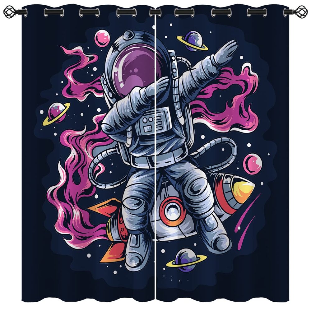 ONINUO Cool Astronaut Blackout Curtains for Girls Boy Home Decor, Planet Universe Space Galaxy Grommet Thermal Insulated Drapes Darkening Window Curtain for Bedroom Living Room, 63 x 63 Inch