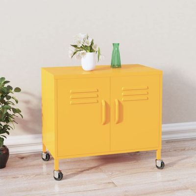 loibinfen Metal Storage Cabinet, Steel Storage Cabinet with 4 Wheels and 2 Doors, Office Storage Cabinet, Metal Garage Storage Cabinet for Storage, Mustard Yellow 23.6"x13.8"x22"