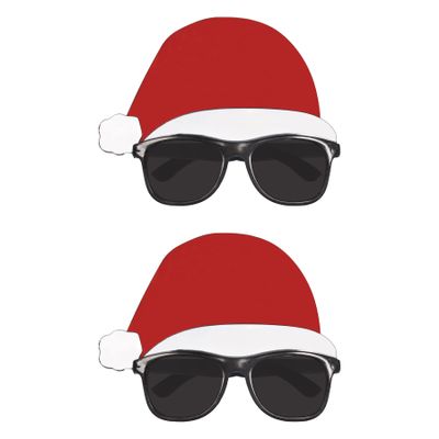 Beistle Santa Hat Glasses 2 Pack, Black Plastic Frames with Dark Lenses & Attached Santa Hat, Festive Holiday Eyewear for Christmas Celebrations & Events, One Size Fits Most Adults