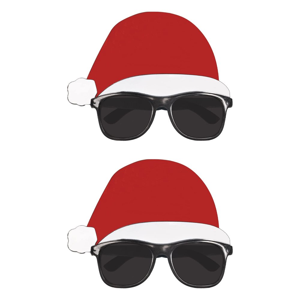 Beistle Santa Hat Glasses 2 Pack, Black Plastic Frames with Dark Lenses & Attached Santa Hat, Festive Holiday Eyewear for Christmas Celebrations & Events, One Size Fits Most Adults