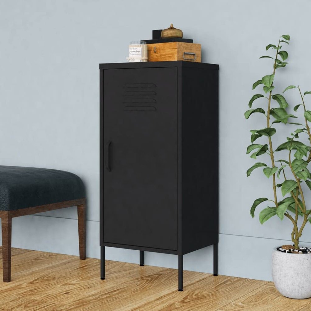 loibinfen Metal Storage Cabinet, Steel Storage Cabinet with Single Door and 2 Adjustable Shelves, Office Storage Cabinet, Metal Garage Storage Cabinet for Storage, Black 16.7"x13.8"x40"