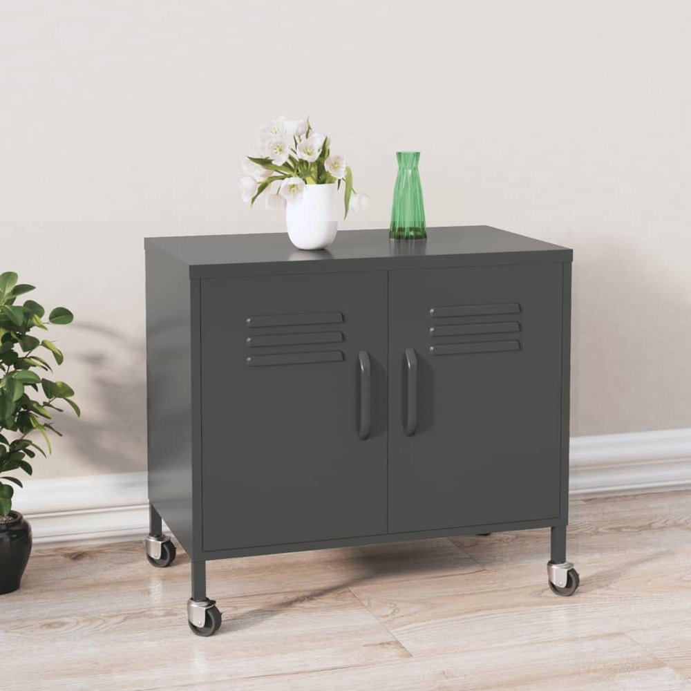 loibinfen Metal Storage Cabinet, Steel Storage Cabinet with 4 Wheels and 2 Doors, Office Storage Cabinet, Metal Garage Storage Cabinet for Storage, Anthracite 23.6"x13.8"x22"