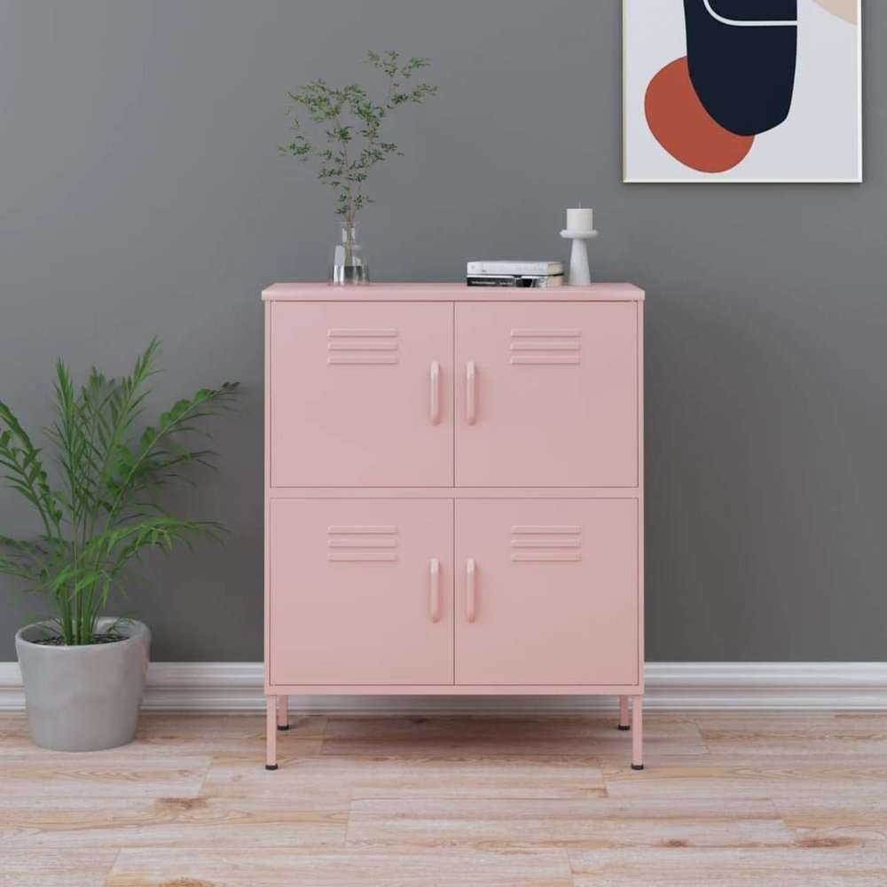 loibinfen Metal Storage Cabinet, Steel Storage Cabinet with 4 Doors and 2 Adjustable Shelves, Office Storage Cabinet, Metal Garage Storage Cabinet for Storage, Pink 31.5"x13.8"x40"
