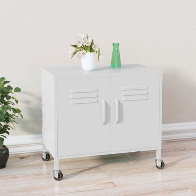loibinfen Metal Storage Cabinet, Steel Storage Cabinet with 4 Wheels and 2 Doors, Office Storage Cabinet, Metal Garage Storage Cabinet for Storage, White 23.6"x13.8"x22"
