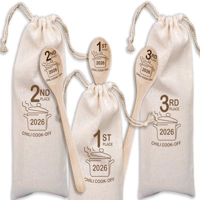 Chili Cook Off Wooden Spoons Set Of 3 Chili Cook-Off Awards Champion Winner Event Prize Home Gifts Personalized Cook Off Trophy (3 Spoons + 3 Engraved Bags)