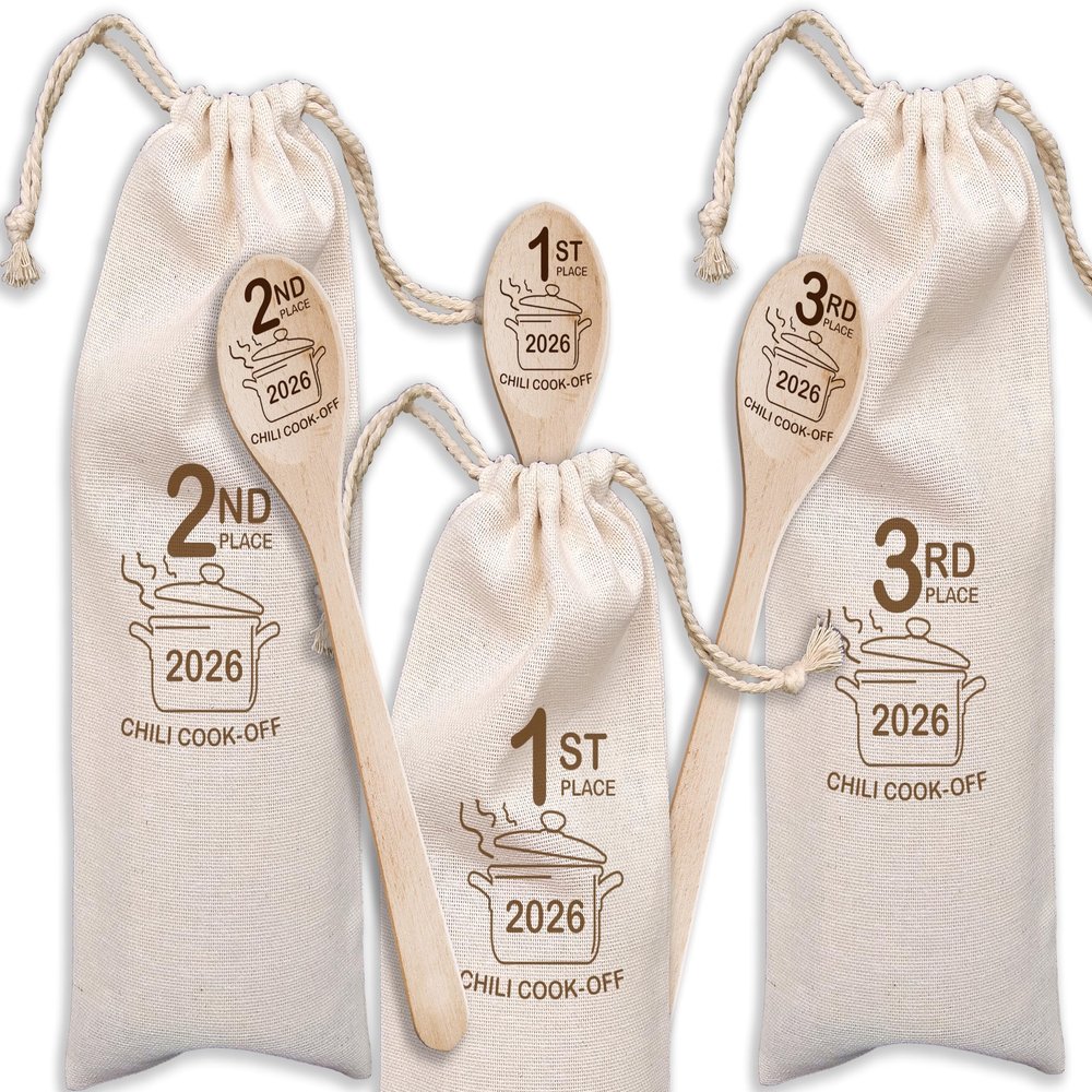 Chili Cook Off Wooden Spoons Set Of 3 Chili Cook-Off Awards Champion Winner Event Prize Home Gifts Personalized Cook Off Trophy (3 Spoons + 3 Engraved Bags)