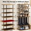 AZERPIAN Shoe Rack 7 Tier Vertical Storage Organizer Double Row Narrow Metal Slim Shelf Modern Free Standing Shoe Tower Saving Space for Closet Entryway Bedroom,Black+Rustic Brown view 3