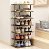 AZERPIAN Shoe Rack 7 Tier Vertical Storage Organizer Double Row Narrow Metal Slim Shelf Modern Free Standing Shoe Tower Saving Space for Closet Entryway Bedroom,Black+Rustic Brown view 4