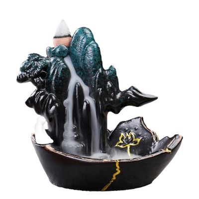 Incense Burner Two Purposes Smoke Waterfall Backflow Incense Burner Back-to-Flow Incense Ceramic Censer Mountain River Handicrafts Incense Holders ( Color : 1 )