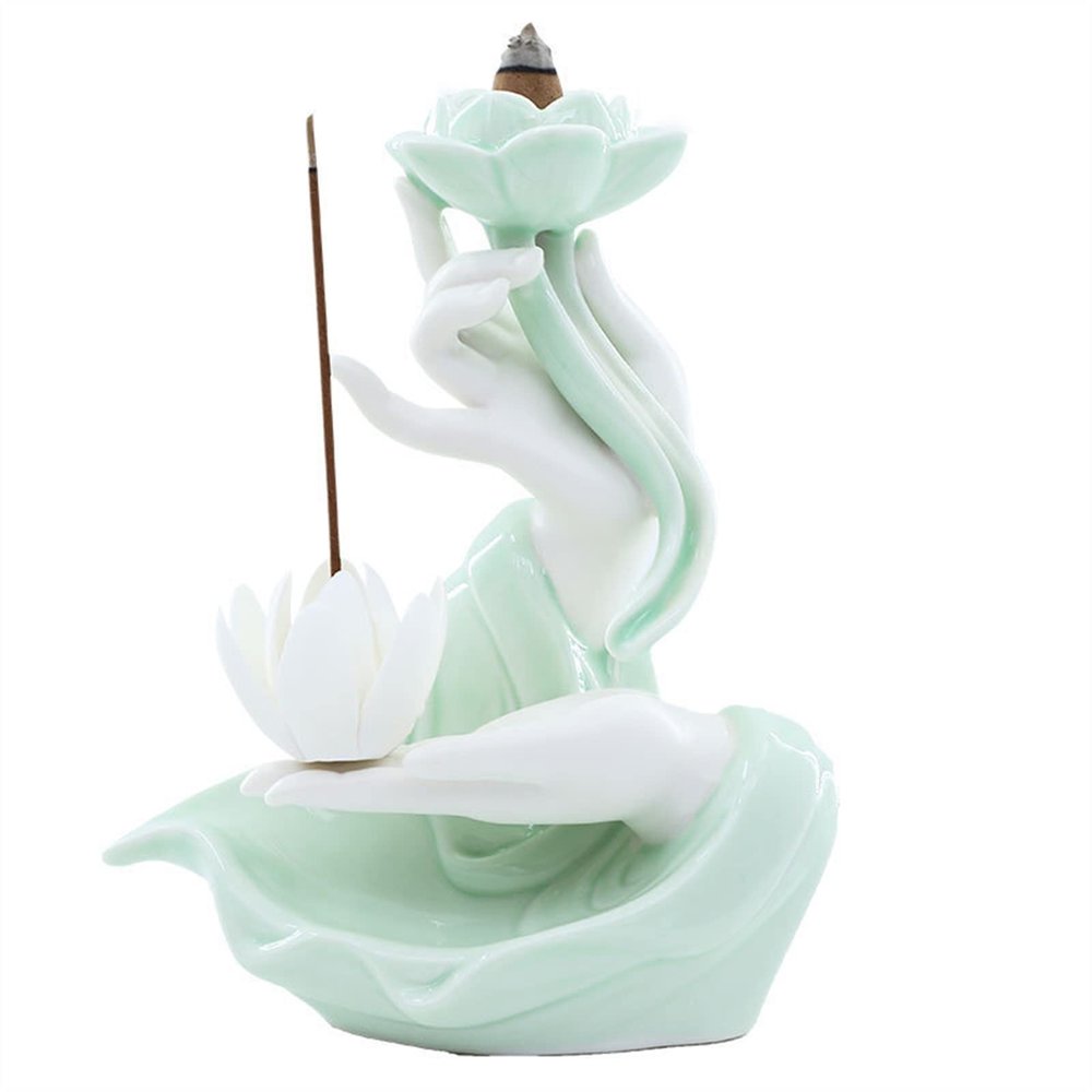 Incense Burner Bergamot Lotus Smoke Waterfall Backflow Incense Burner Creative Celadon Ceramic Fountain Incense Holder Home Decor Incense Holders