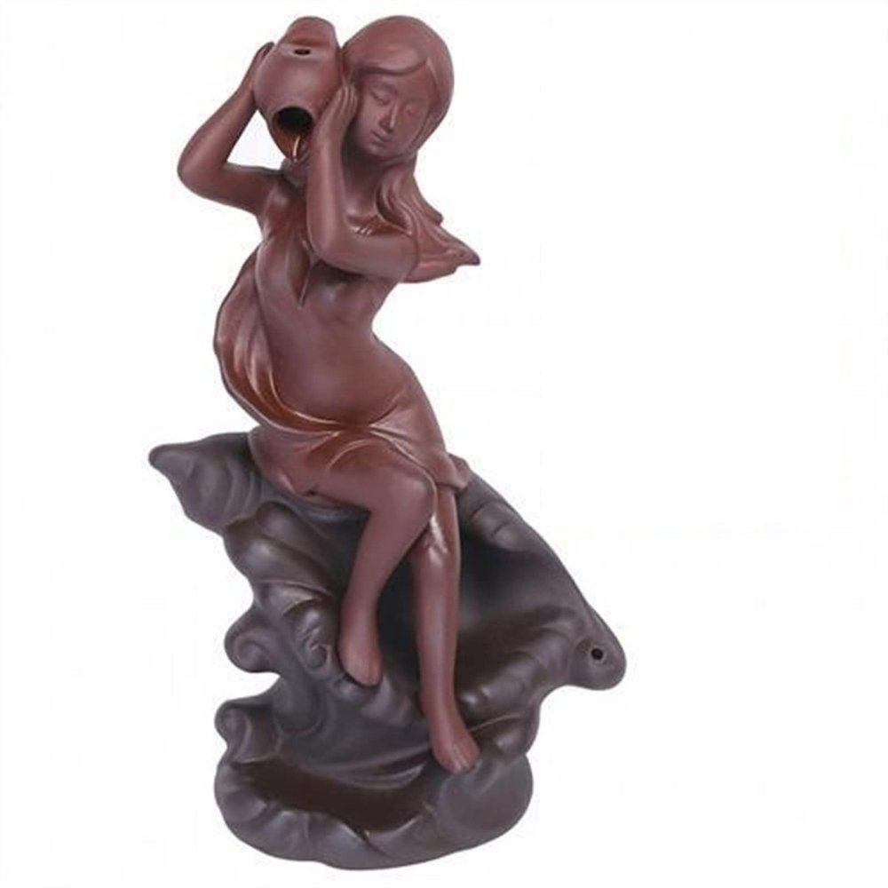 Incense Burner Waterfall Incense Burner Woman Image Decorative Workmanship Conch Female Backflow Agarwood Furnace for Home Incense Holders