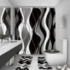 beifivcl 4Pcs Black Shower Curtain Sets with Non-Slip Rugs, Toilet Lid Cover and Bath Mat, Black and Gray Bathroom Decor Set Accessories Fabric Waterproof Shower Curtains with 12 Hooks, 72 x 72 Inch view 1