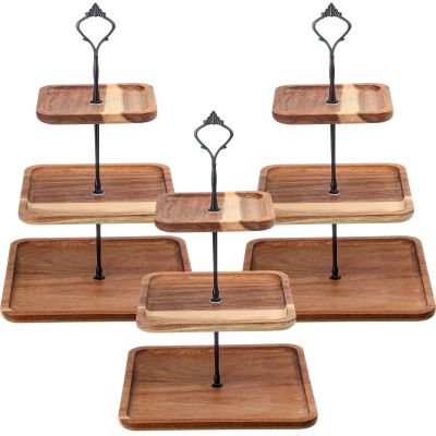 3 Pcs 3 Tier Serving Tray Square Wooden Tiered Cake Stand Acacia Wood Rustic Cupcake Display for Dessert Square Farmhouse Party, Wedding, Tea Party