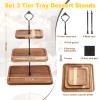 3 Pcs 3 Tier Serving Tray Square Wooden Tiered Cake Stand Acacia Wood Rustic Cupcake Display for Dessert Square Farmhouse Party, Wedding, Tea Party view 2