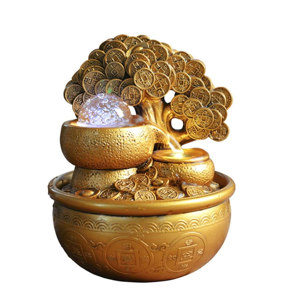 BONAD Indoor Fountain Tabletop Fountain Indoor Desktop Fountain Lucky Gold Coin Money Tree Soothing Calming and Relaxing Water Sound for Home Dcor Meditation Fountain