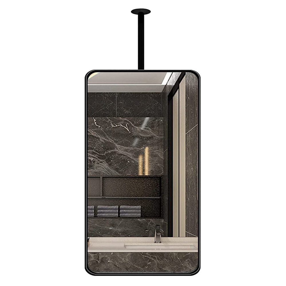 DMCHENGMA Contemporary Decorative Mirror, Ceiling Hanging Floating Square Black Metal Frame and Ceiling Mounted Vanity Make-up Mirrors (Size : 50cmx70cm)