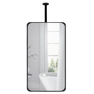 DMCHENGMA Rectangular Mirror for Ceiling Mounted, Black Metal Frame Mirrors Floating Bathroom Square Vanity Mirror for Home or Hotel Decorative Simple Glass Mirror (Size : 40cmx60cm)