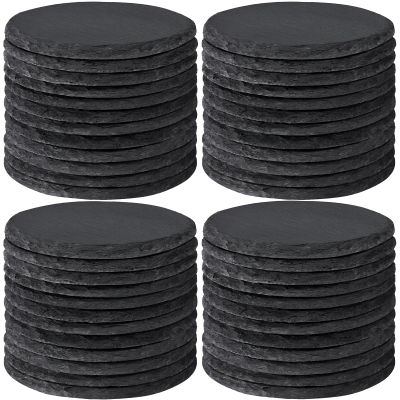 48 PCS Round Slate Drinks Coasters Bulk for Laser Engraving, MAPRIAL 4 Inch Handmade Black Rustic Stone Coaster Laser Blanks with Anti-Scratch Backing for Engraver, Wedding, Gifts, Home Decor, Bar