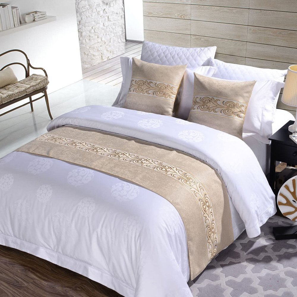Beige Linen Bed Scarf Bed Runner Bed Cover Soft Bedding Decor Bedspread Blankets Protection Towel for Bedroom Hotel Wedding, 50 x 180cm