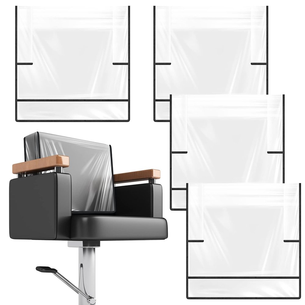 Hoolerry 4 Pcs Black Edge Salon Chair Cover Clear Plastic Square Hairdressing Back Protectors for Fits Most Standard Back Reinforced Precision Stitched Covers to Prevent Damage Spa/Salon Chairs