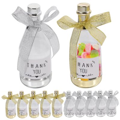 KOMBIUDA 12pcs Bottle-shaped Wedding Treat Boxes Silver and Gold Stickers for Party Favors Elegant Candy Containers for Birthdays and Celebrations