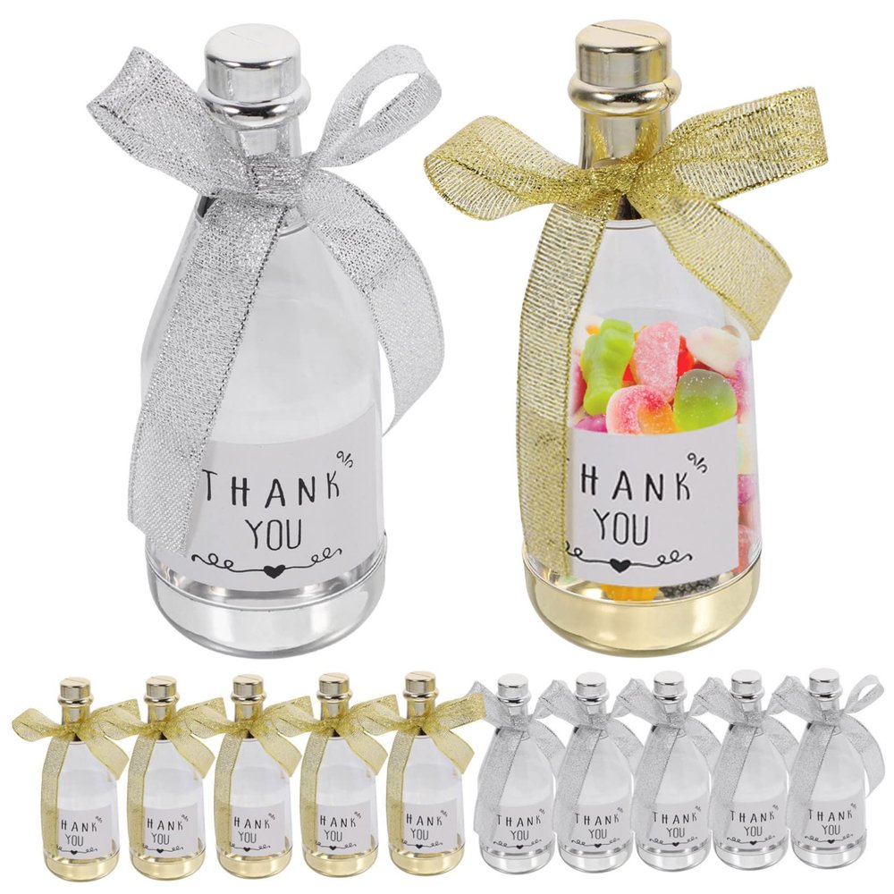 KOMBIUDA 12pcs Bottle-shaped Wedding Treat Boxes Silver and Gold Stickers for Party Favors Elegant Candy Containers for Birthdays and Celebrations