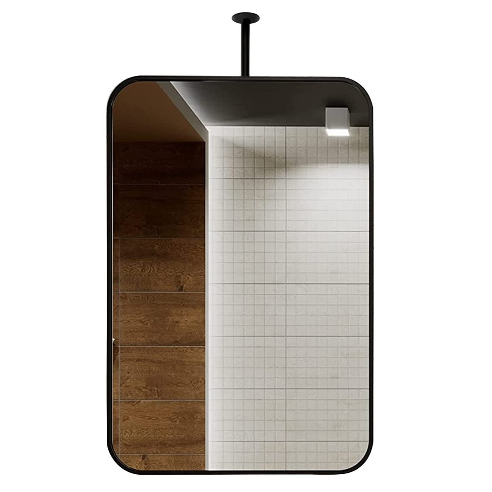 DMCHENGMA Square Ceiling Mounted Mirror with Black Metal Frame, Modern Floating Vanity Mirrors Hanging Rod Mirror for Bathroom Washroom Shaving Makeup Mirror (Size : 40cmx60cm)