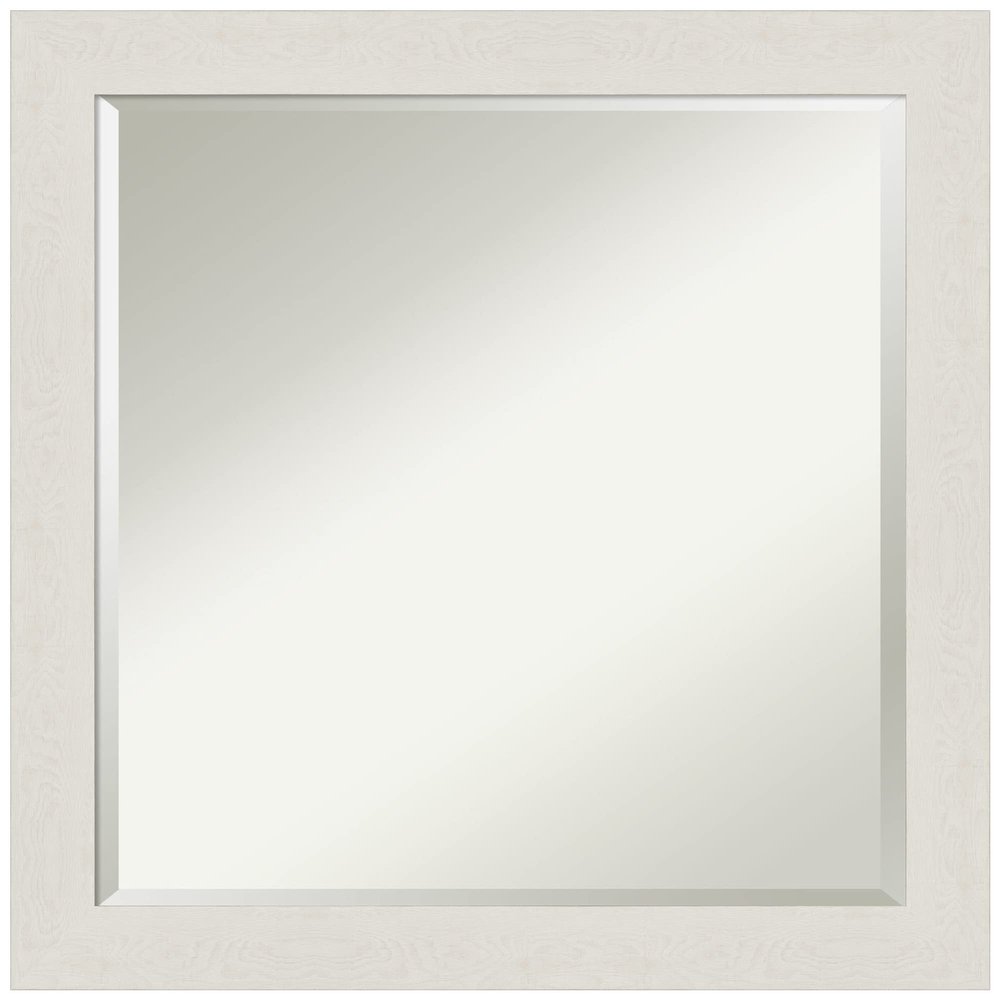 Amanti Art White Bathroom Mirror for Over Sink, 23x23 Rustic Plank White Narrow Square Vanity Mirror, Medium Country Rustic Frame, Hangs Horizonally and Vertically, Bathroom Wall Decor, Beveled Edge