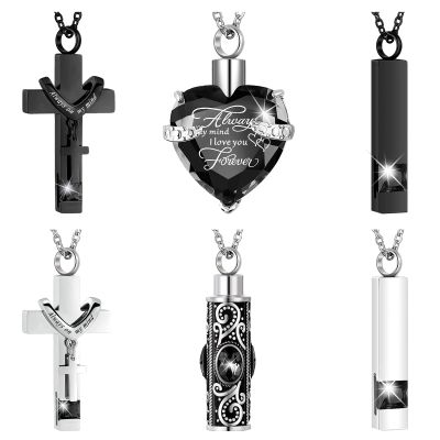 Fumete 6 Pcs Ashes Necklace Urn Jewelry for Human Ashes Memorial - Men & Women Pendant(Black)