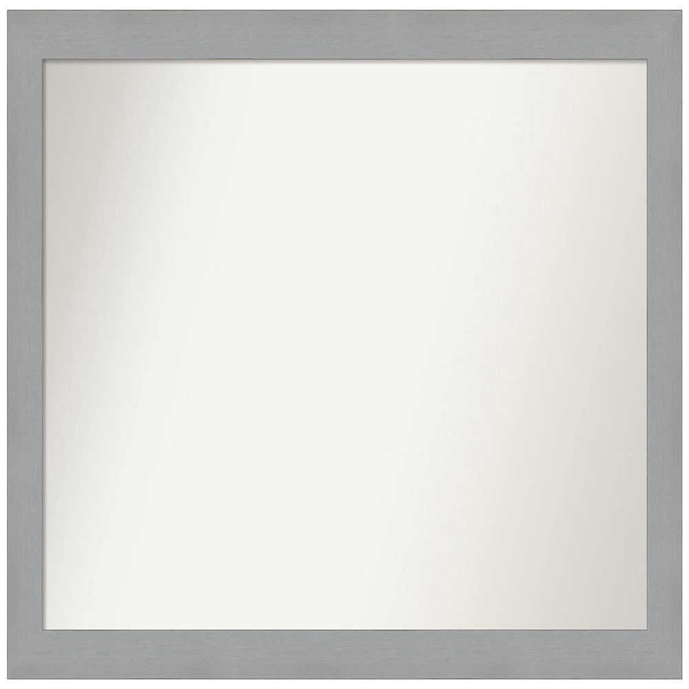 Amanti Art Silver Bathroom Mirror for Over Sink, 26x37 Custom Made Brushed Nickel Rectangle Vanity Mirror, Large Modern Wood Frame, Hangs Horizonally and Vertically, Wall Decor