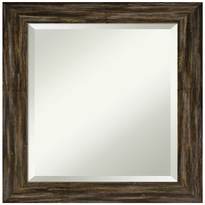Amanti Art Brown Bathroom Mirror for Over Sink, 25x21 Fencepost Brown Narrow Rectangle Vanity Mirror, Small Rustic Wood Frame, Hangs Horizonally and Vertically, Bathroom Wall Decor, Beveled Edge