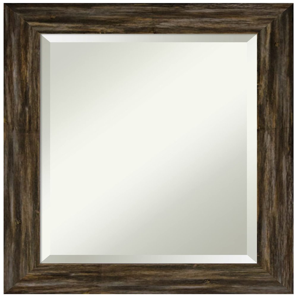 Amanti Art Brown Bathroom Mirror for Over Sink, 25x21 Fencepost Brown Narrow Rectangle Vanity Mirror, Small Rustic Wood Frame, Hangs Horizonally and Vertically, Bathroom Wall Decor, Beveled Edge